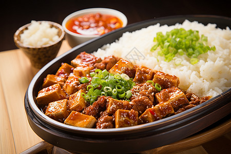 蒸豆腐美味的肉末豆腐套餐背景