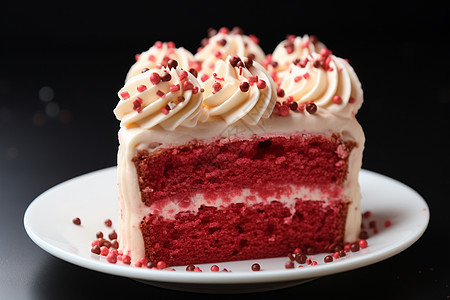 甜品店的奶油红丝绒蛋糕背景图片