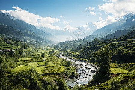 峡谷中蜿蜒的河流背景图片