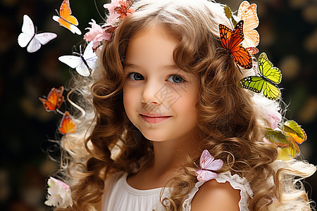 一个小女孩与蝴蝶共舞图片