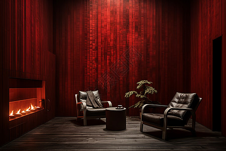 复古红色的内部房间场景图片