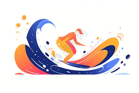 大海中的冲浪者抽象创意插图图片
