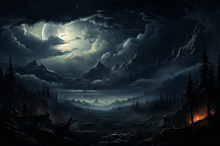 寂静黑暗的山谷景观背景图片