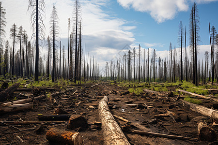 被砍伐的树木被破坏的森林背景
