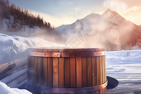 休闲沐浴的温泉水桶背景图片