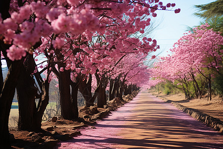 道路上盛放的樱花图片