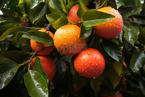 成熟橙子上的水滴图片