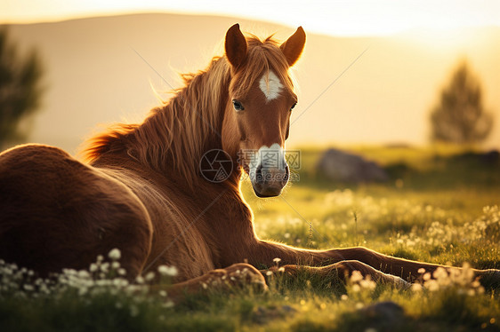 阳光下的马匹图片
