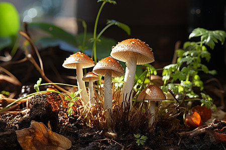 土壤里的小蘑菇图片