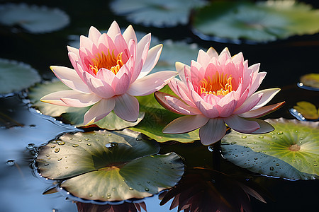 花园池塘中绽放的莲花花朵图片