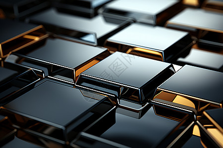 钢铁材质抽象黑金方块背景