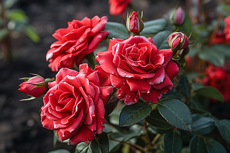 玫瑰花丛中的一束红玫瑰图片