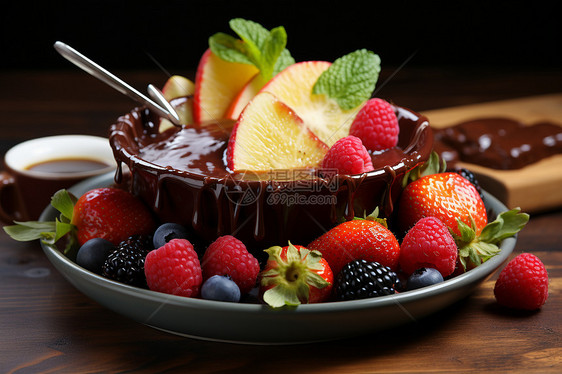 诱人的巧克力水果甜品图片