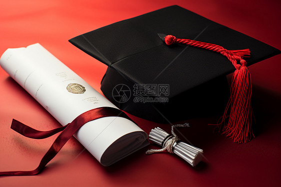 毕业帽与毕业证书图片