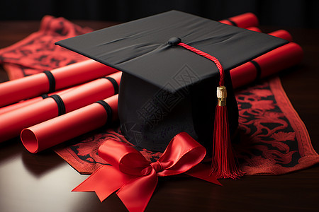 毕业帽与文凭图片