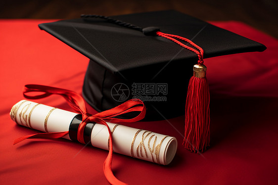 毕业礼帽与学位证书图片