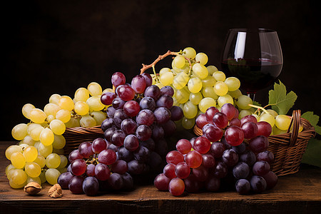 丰收时节的鲜美葡萄背景图片
