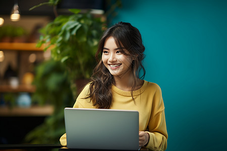 电脑办公女孩正在办公的优雅女性背景