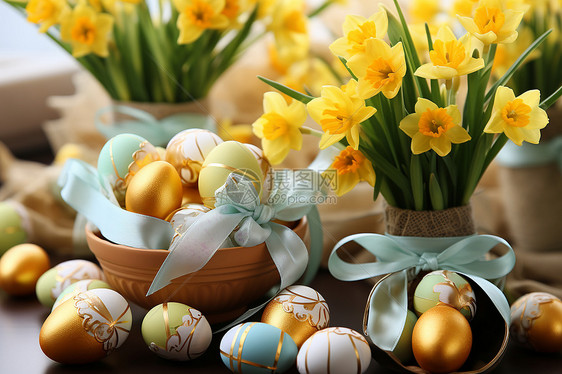 复活节鲜花和彩蛋图片