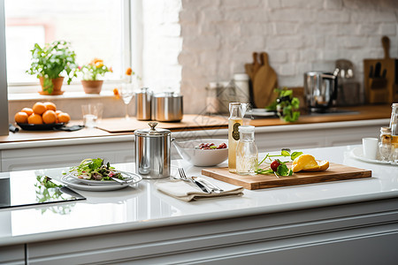 桌面上的食材和厨具背景图片