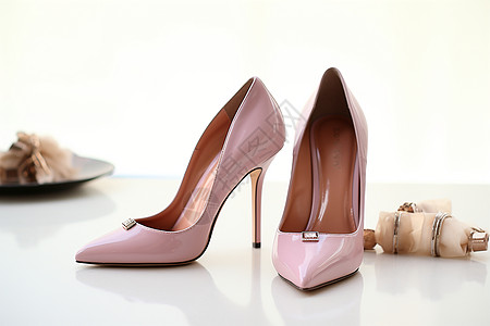 时髦的粉色高跟鞋背景图片