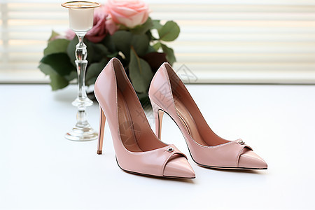 典雅的粉色高跟鞋背景图片