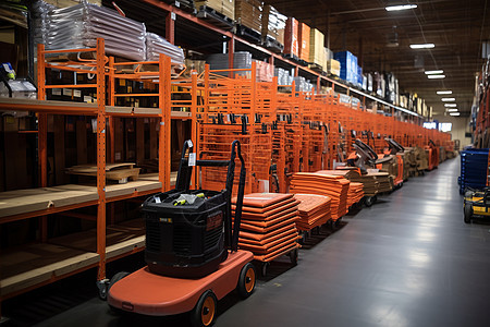 仓库内的橙色货架背景图片
