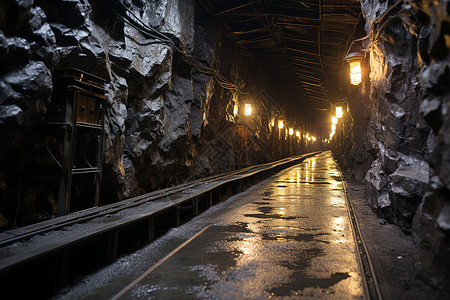 矿洞里的运输隧道高清图片