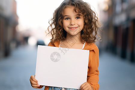 小女孩手持一块白色牌子图片