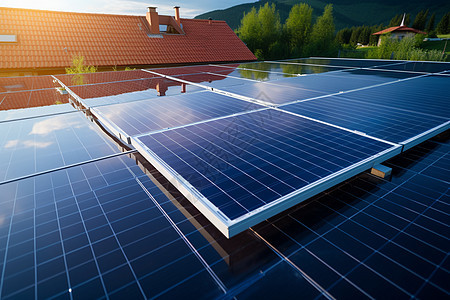 屋顶的太阳能电池板背景图片