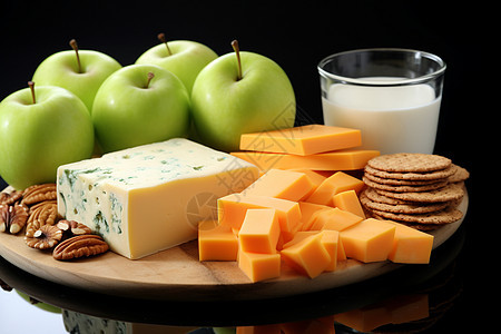 美味的奶酪和苹果背景图片