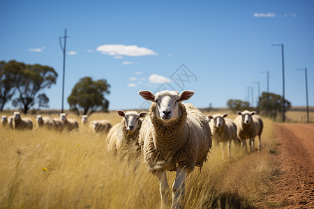 田野中放牧的绵羊图片