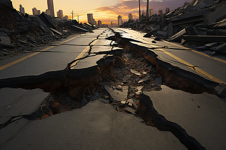 地震后碎裂的公路图片
