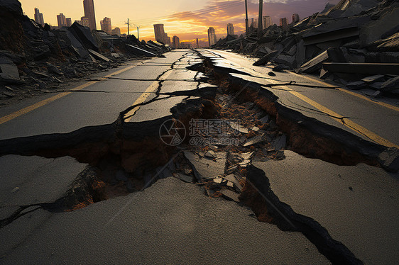 地震后碎裂的公路图片