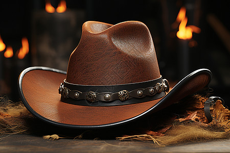一个褐色的西部牛仔帽高清图片