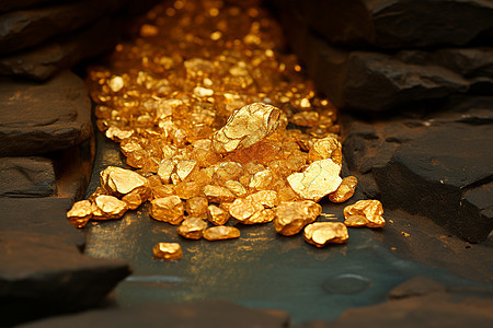 岩石上的黄金金粒背景图片