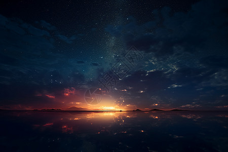 夜晚的夕阳海洋背景图片