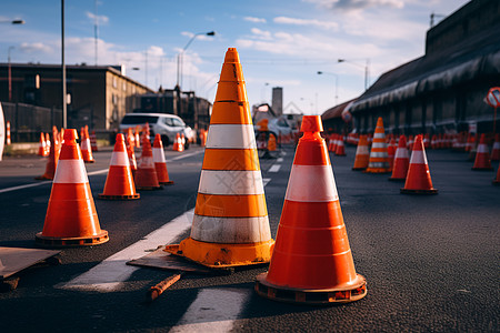 公路许多交通锥背景图片