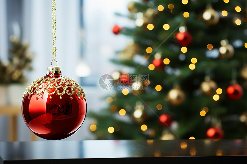 圣诞树上悬挂的装饰球图片