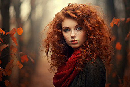 秋日森林里的女性图片