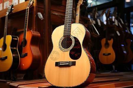 音乐室的古典吉他乐器背景图片