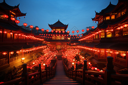 古风灯笼夜幕下中式古风的传统建筑背景