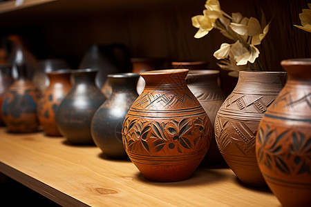 手工制作的陶艺水壶高清图片