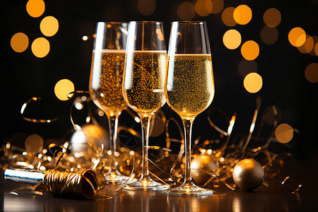 圣诞庆典中的三杯香槟图片