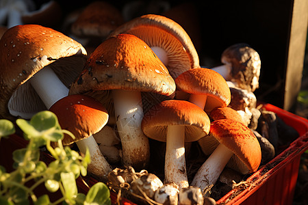 新鲜有机的蘑菇背景图片