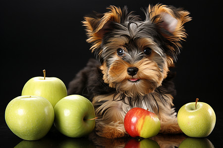可爱的小狗守着苹果图片