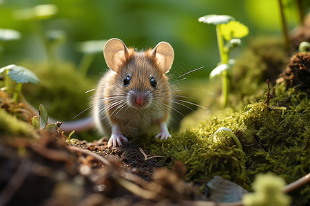 苔藓地上的小老鼠图片