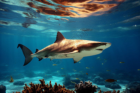 海底鲨鱼海洋中的鲨鱼背景