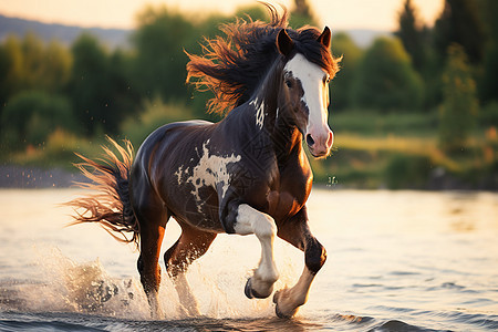 水面上奔跑的马儿图片