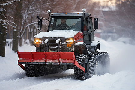 寒冬中的道路除雪机操作员图片